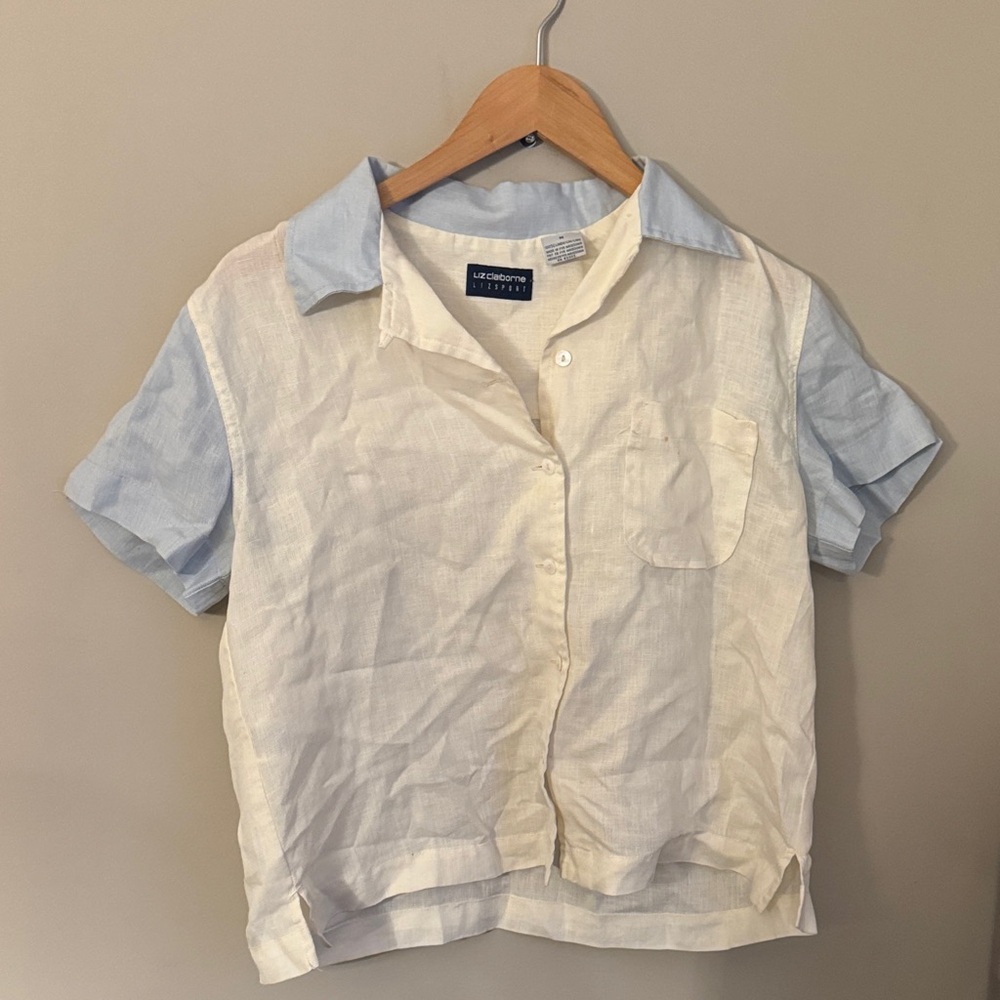 Liz Claiborne vintage 100% linen cropped shirt